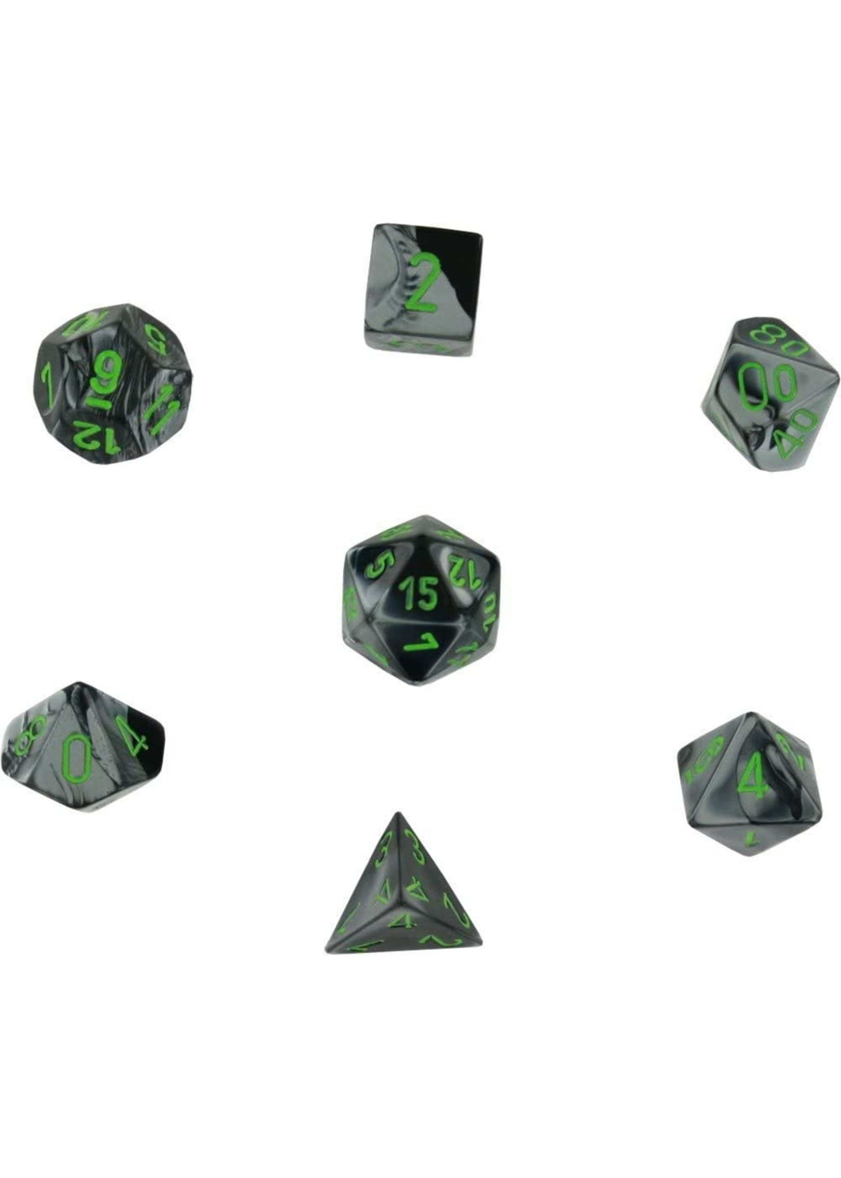 Chessex Gemini Poly 7 set:  Black & Grey w/ Green