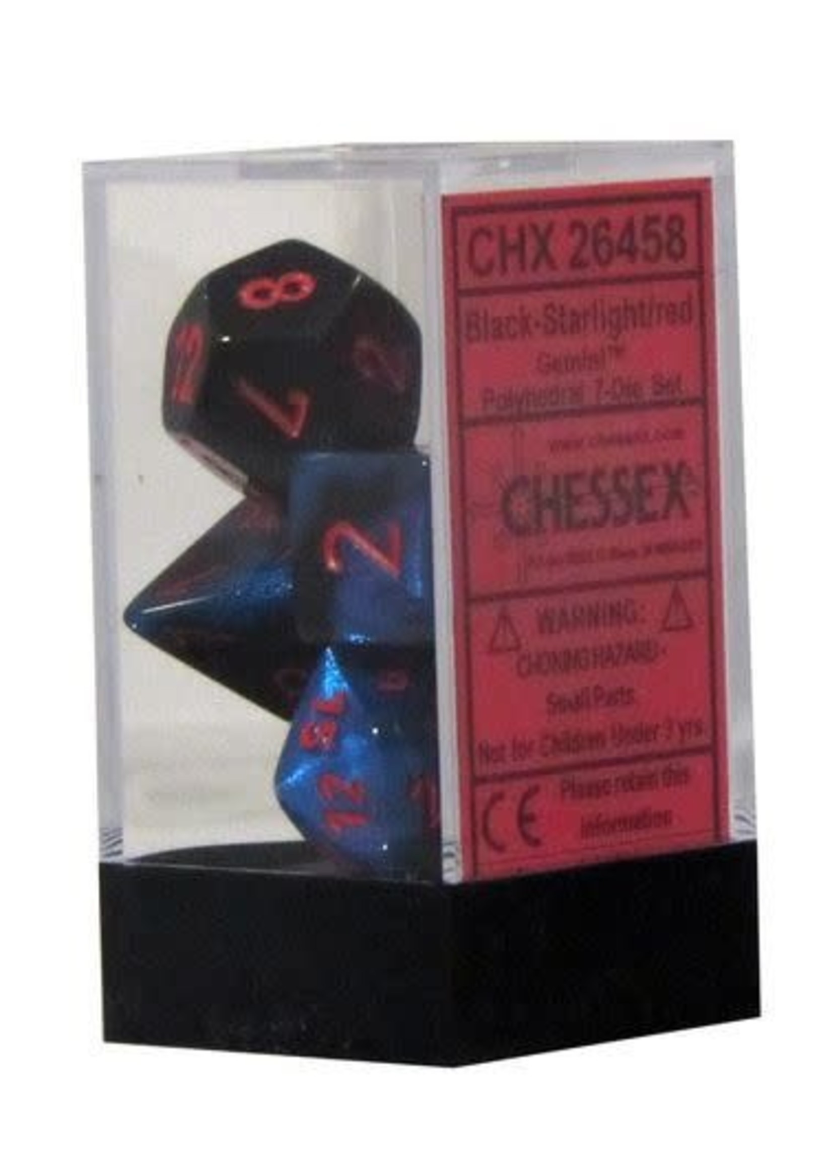 Chessex Gemini Poly 7 set: Black & Starlight w/ Red