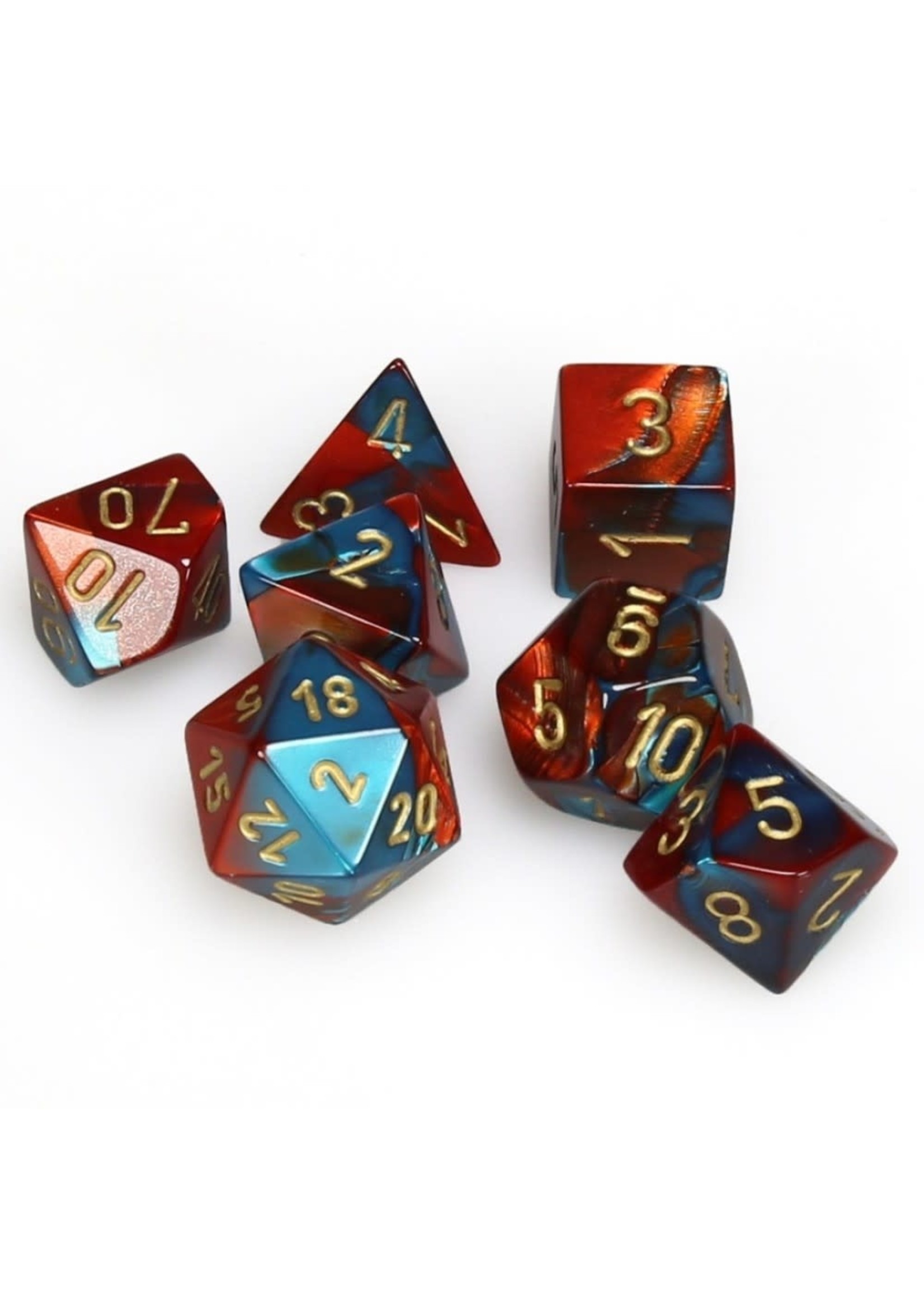 Chessex Gemini Poly 7 set: Red & Teal w/ Gold