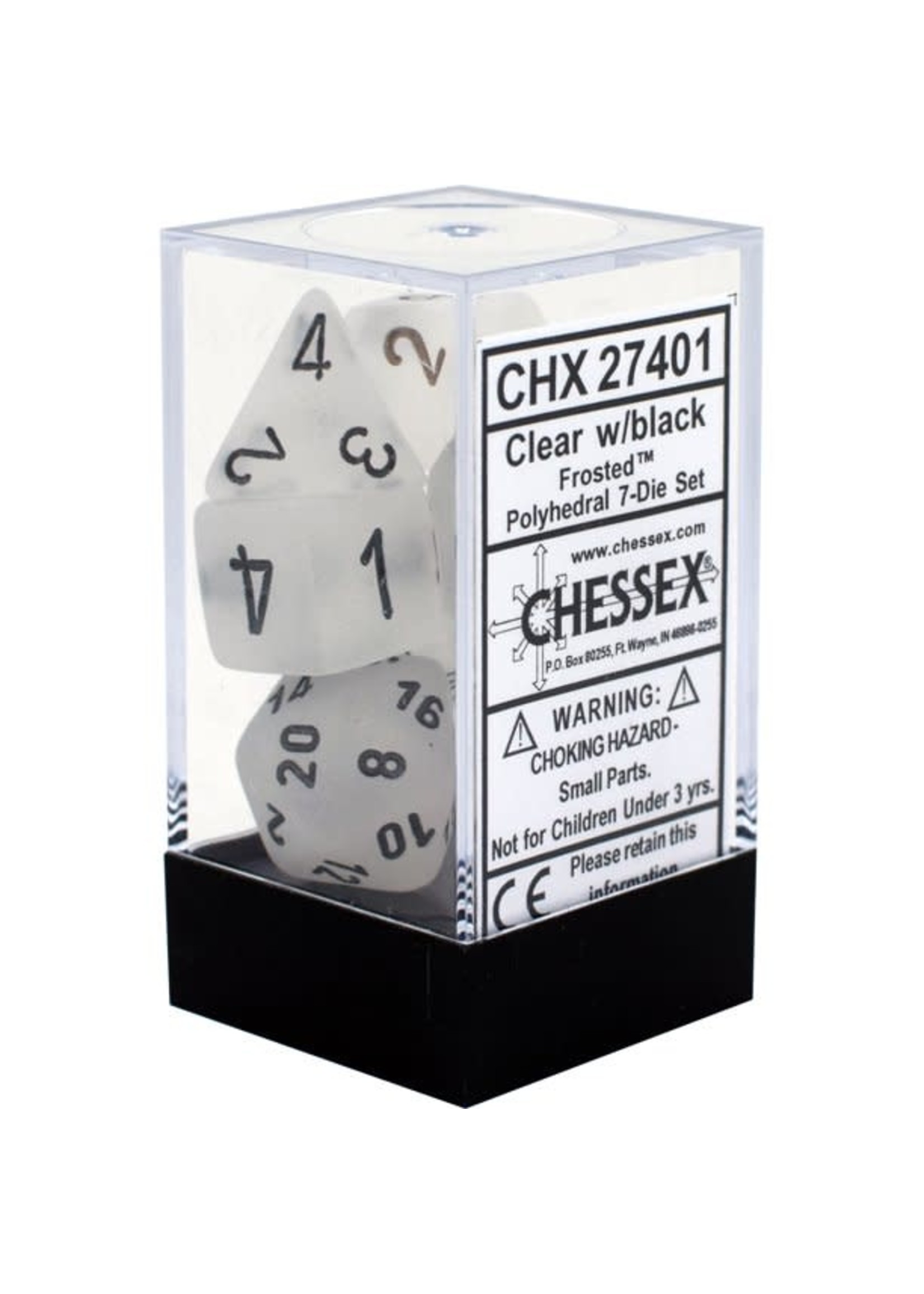Chessex Frosted Poly 7 set: Clear w/ Black