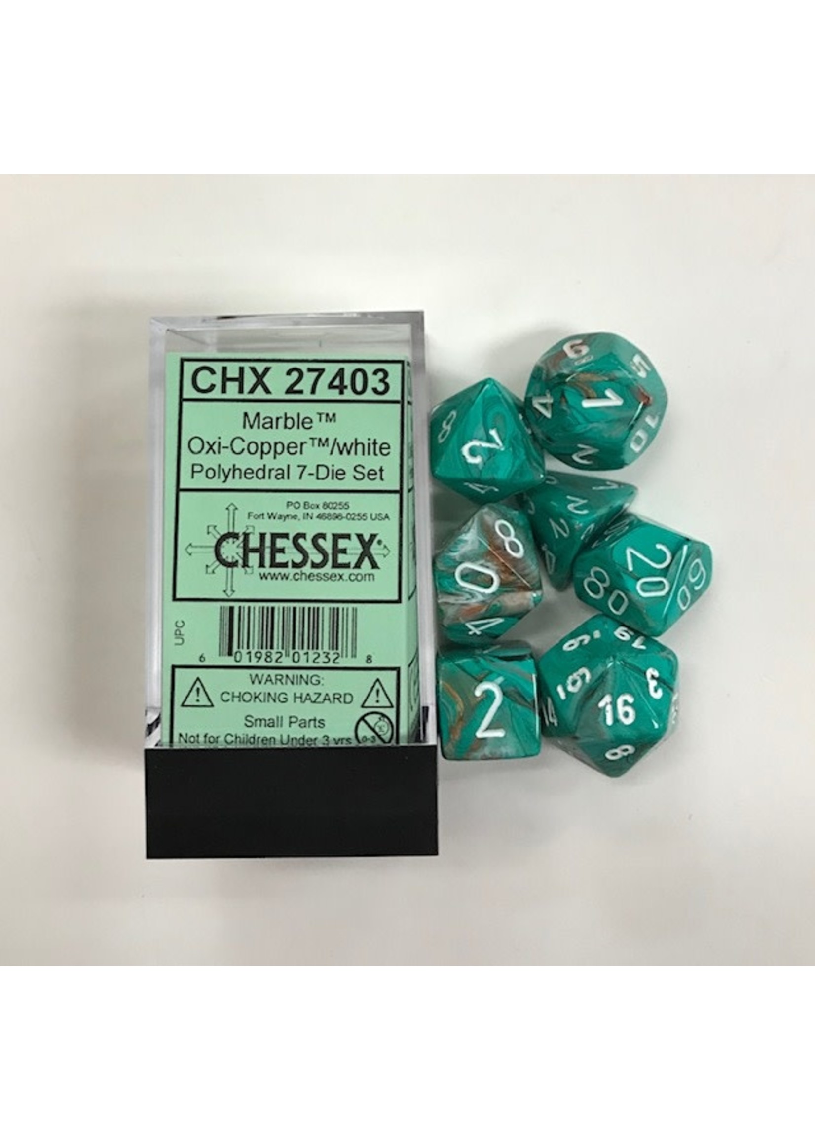 Chessex Marble Poly 7 set: Oxi-Copper w/ White