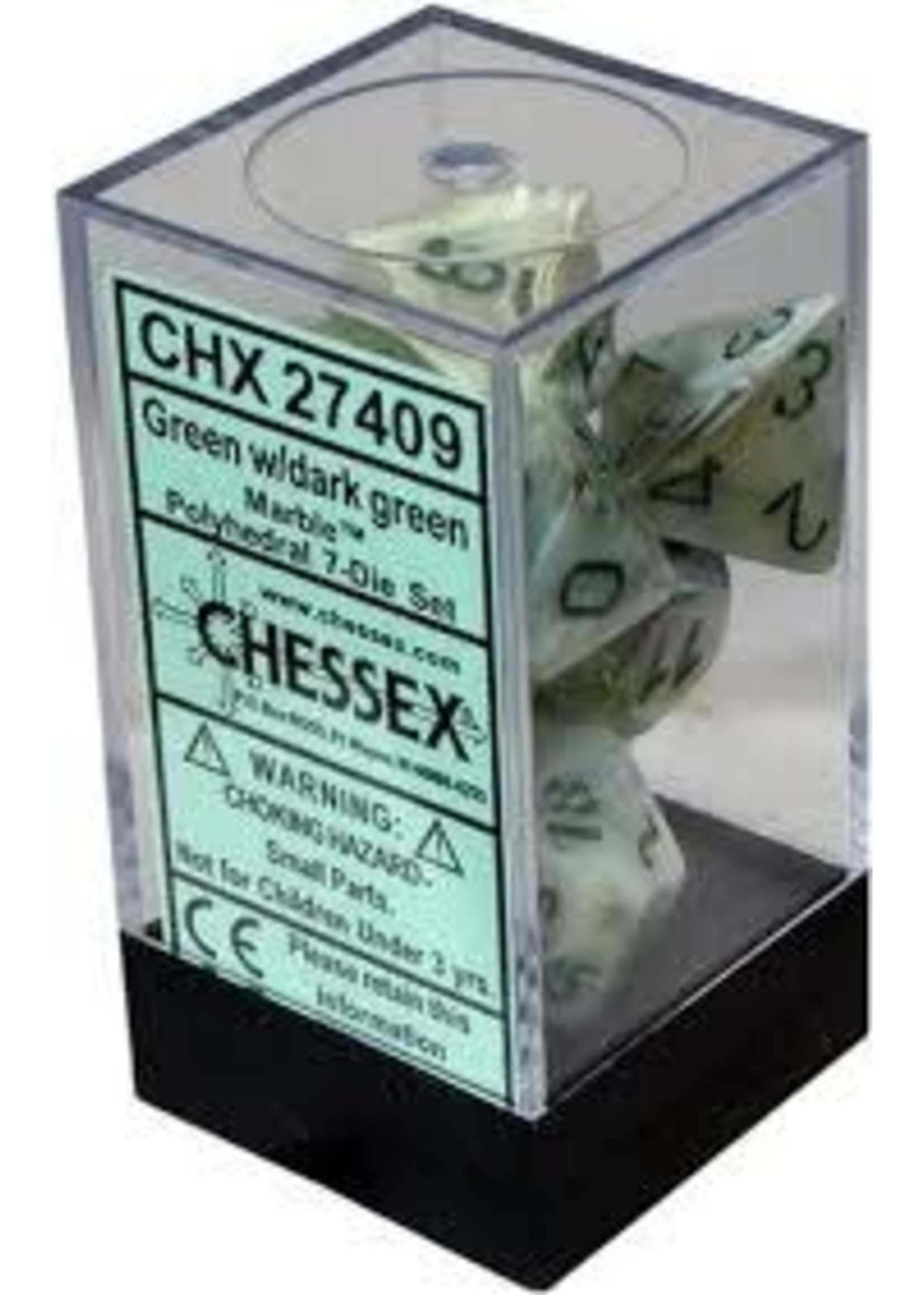 Chessex Marble Poly 7 set: Green w/ Dark Green