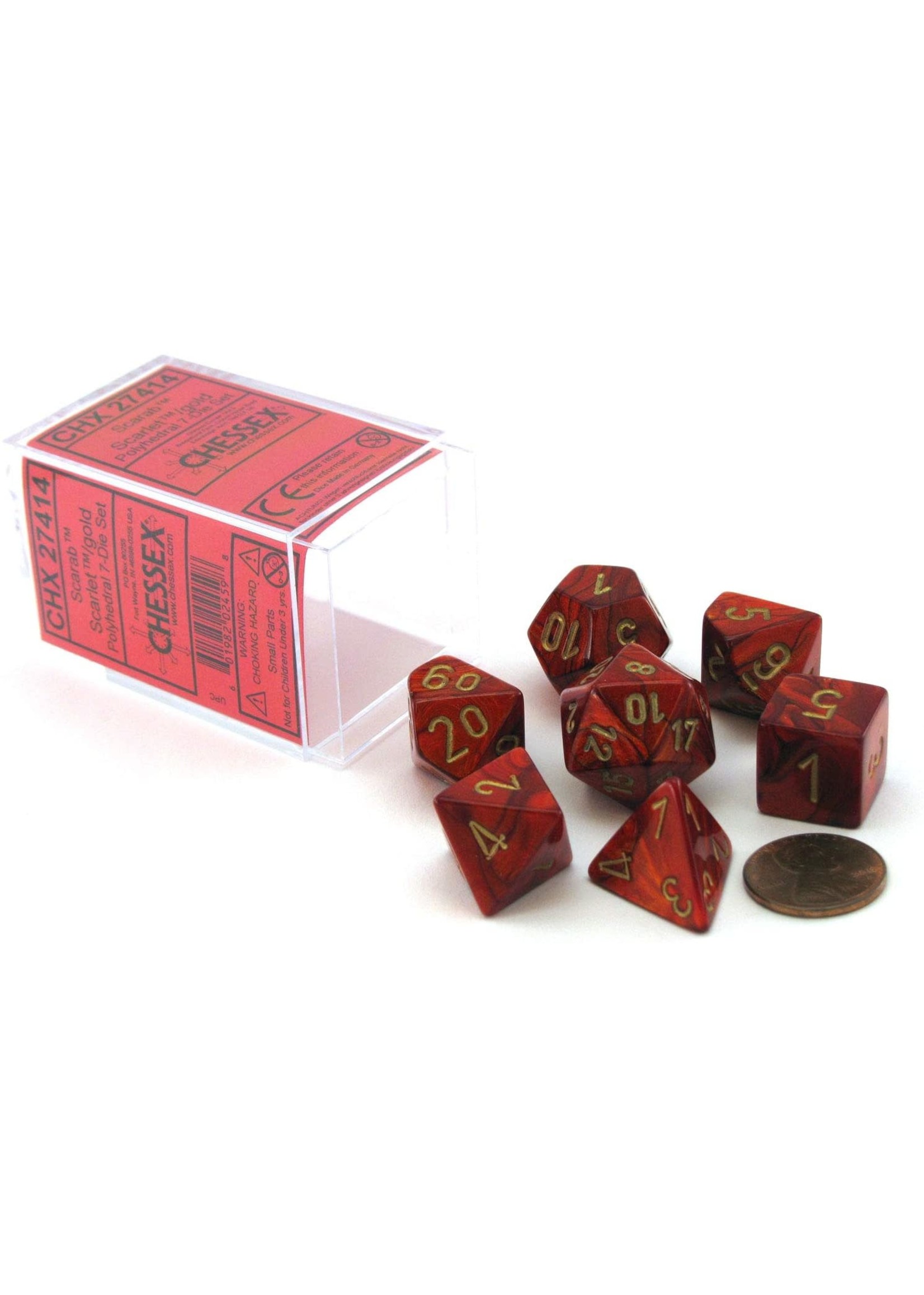 Chessex Scarab Poly 7 set: Scarlet w/ Gold