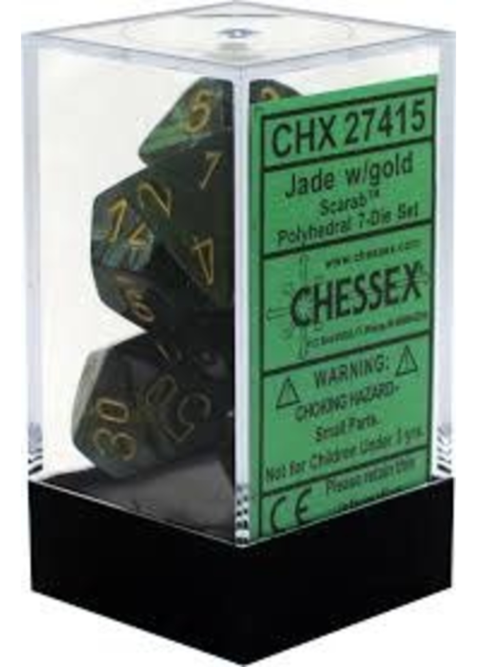 Chessex Scarab Poly 7 set: Jade w/ Gold