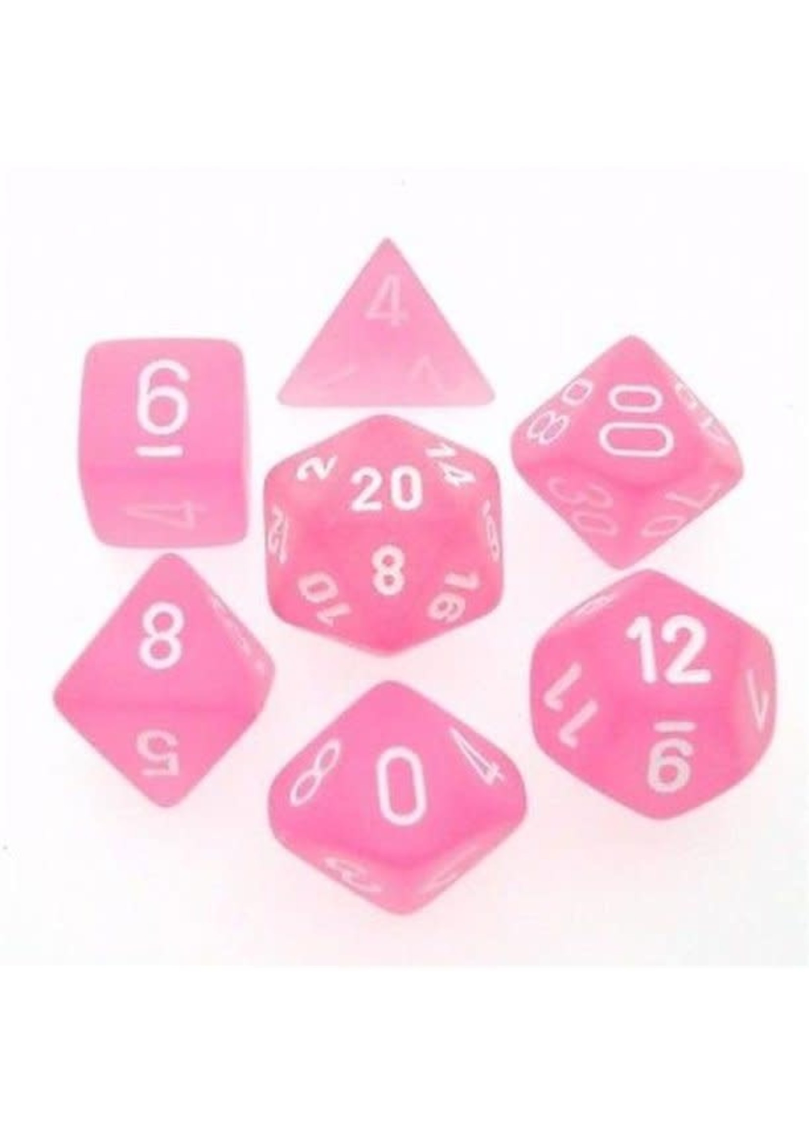 Chessex Frosted Poly 7 set: Pink w/ White