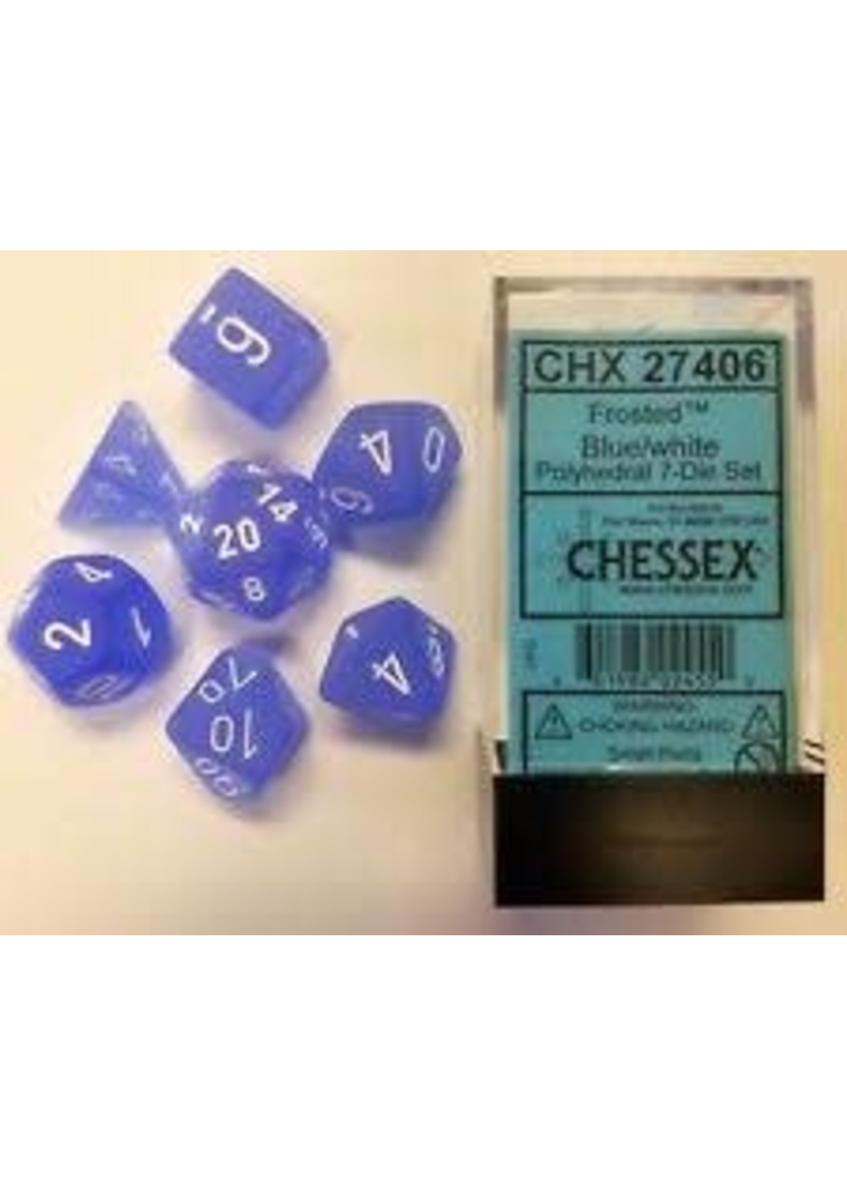 Chessex Frosted Poly 7 set: Blue w/ White