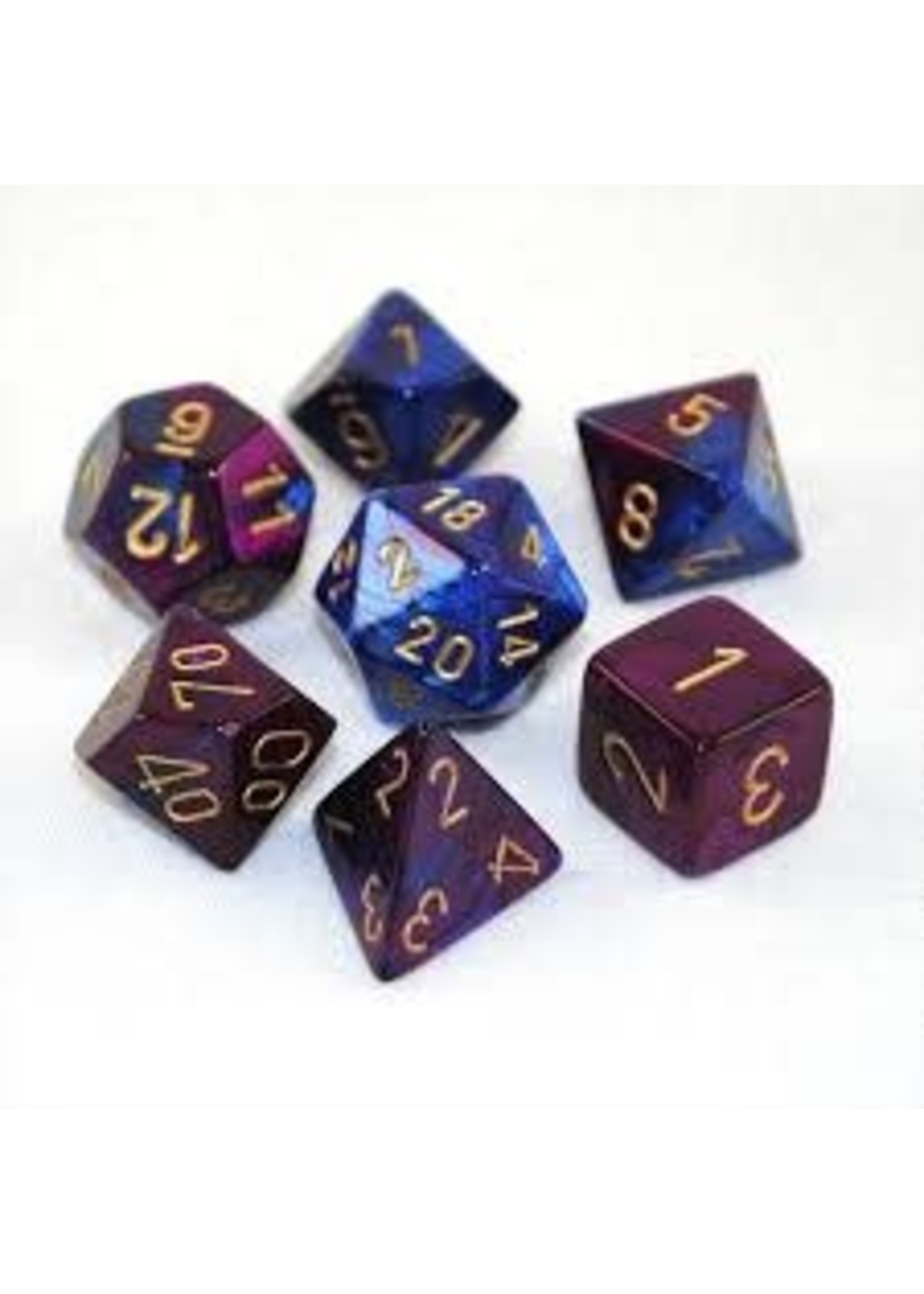 Chessex Gemini Poly 7 set: Blue & Purple w/ Gold