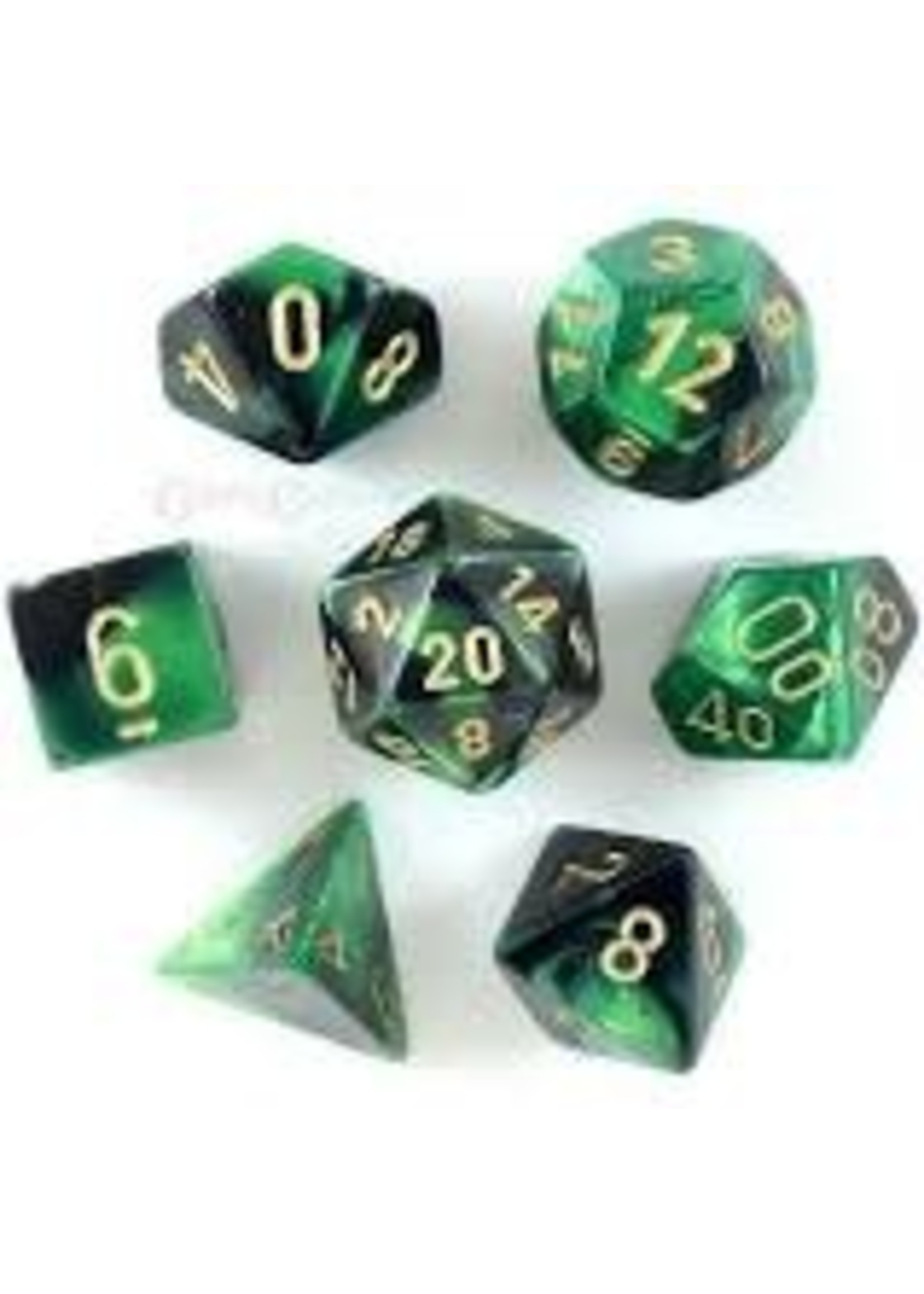 Chessex Gemini Poly 7 set: Black & Green w/ Gold