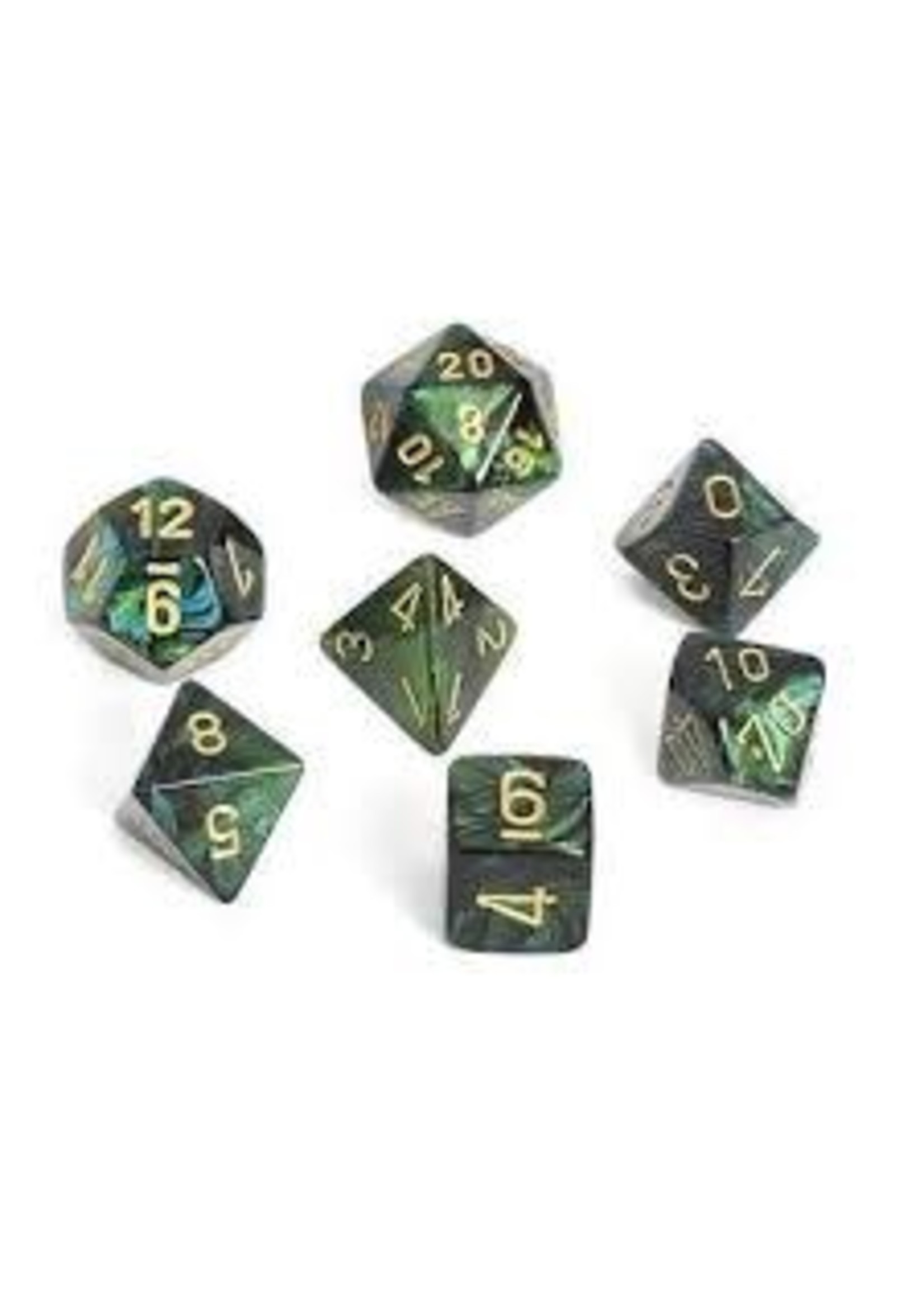 Chessex Scarab Poly 7 set: Jade w/ Gold