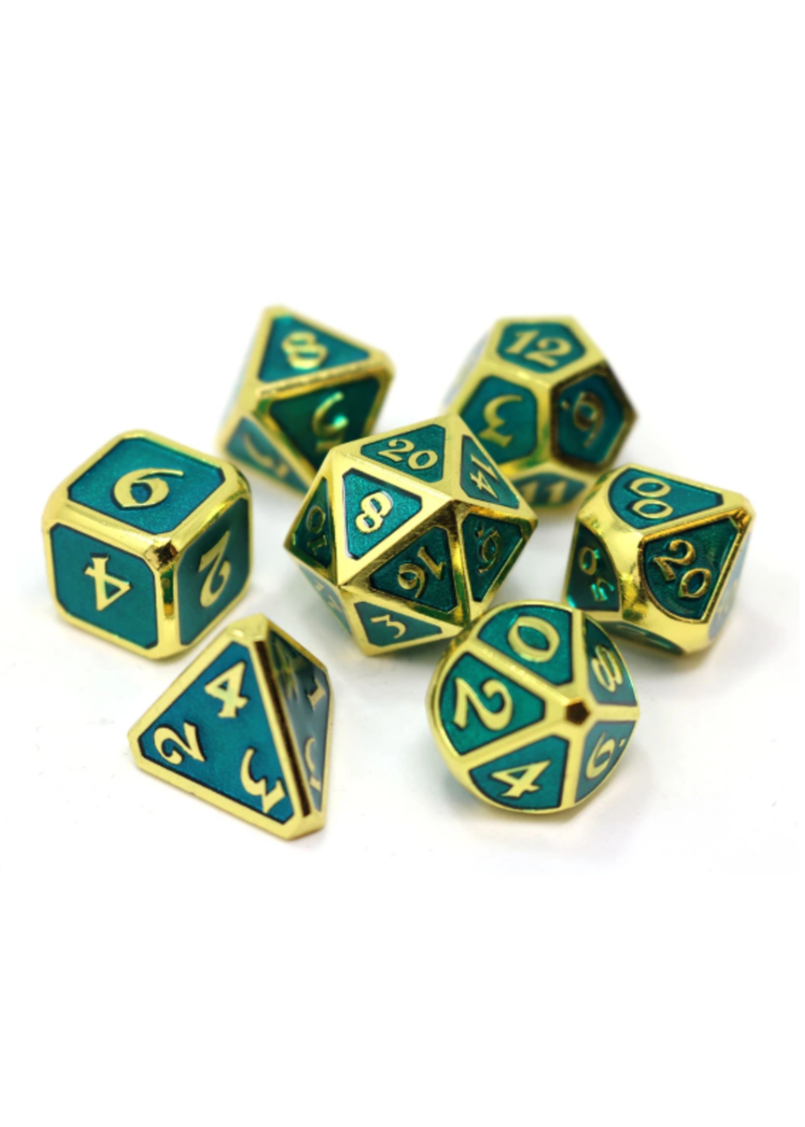 Die Hard Dice Metal Dice 7 set Mythica Gold Aquamarine