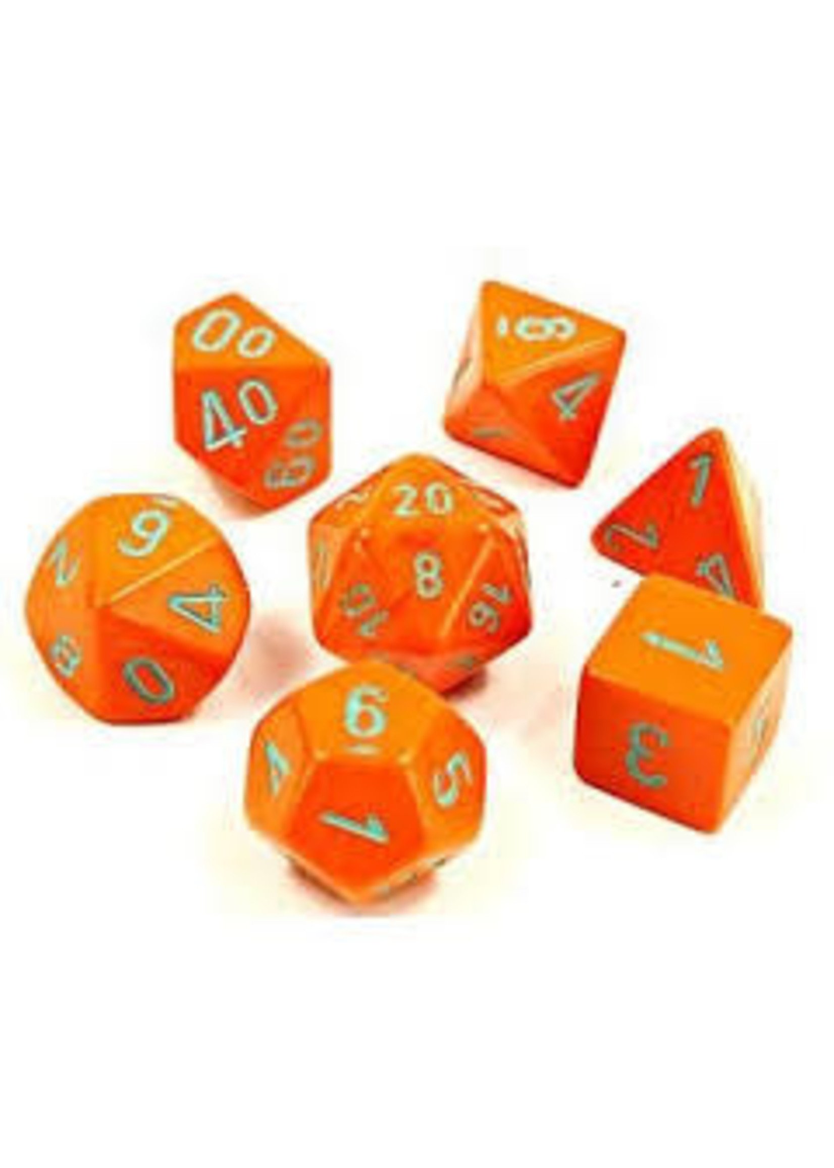 Chessex Lab Dice Heavy Poly 7 set: Orange w/ Turquoise