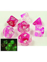 Chessex Lab Dice Luminary Gemini Poly 7 set: Pink w/ White