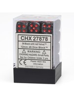 Chessex d6 Cube 12mm Velvet Black w/ Red (36)