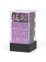 Chessex d6 Cube 16mm Vortex Purple w/ Gold (12)