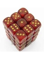 Chessex d6 Cube 12mm Glitter Ruby w/ Gold (36)