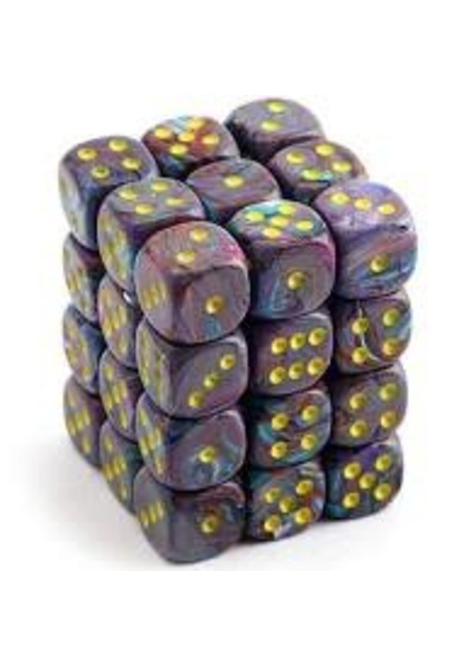 Chessex d6 Cube 12mm Festive Mosaic w/ Yellow (36)