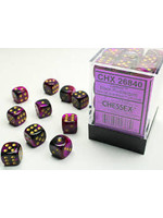 Chessex d6 Cube 12mm Gemini Black & Purple w/ Gold (36)