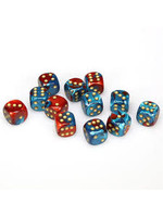 Chessex d6 Cube 16mm Gemini Red & Teal w/ Gold (12)