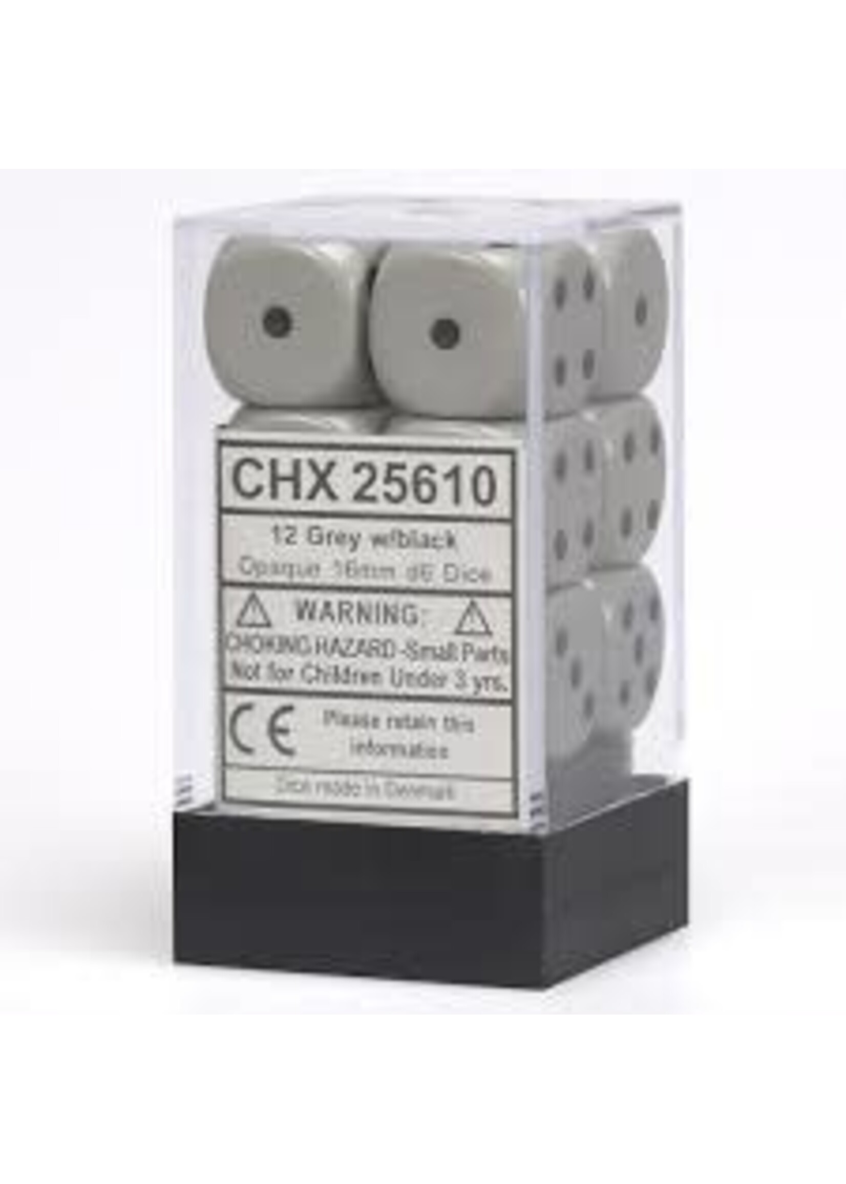 Chessex d6 Cube 16mm Opaque Grey w/ Black (12)