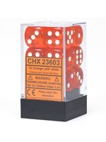 Chessex d6 Cube 16mm Translucent Orange w/ White (12)