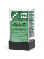 Chessex d6 Cube 16mm Translucent Green w/ White (12)