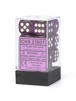 Chessex d6 Cube 16mm Translucent Purple w/ White (12)