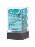 Chessex d6 Cube 16mm Translucent Teal w/ White (12)