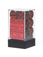 Chessex d6 Cube 16mm Translucent Smoke w/ Red (12)
