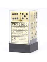 Chessex d6 Cube 16mm Opaque Ivory w/ Black (12)