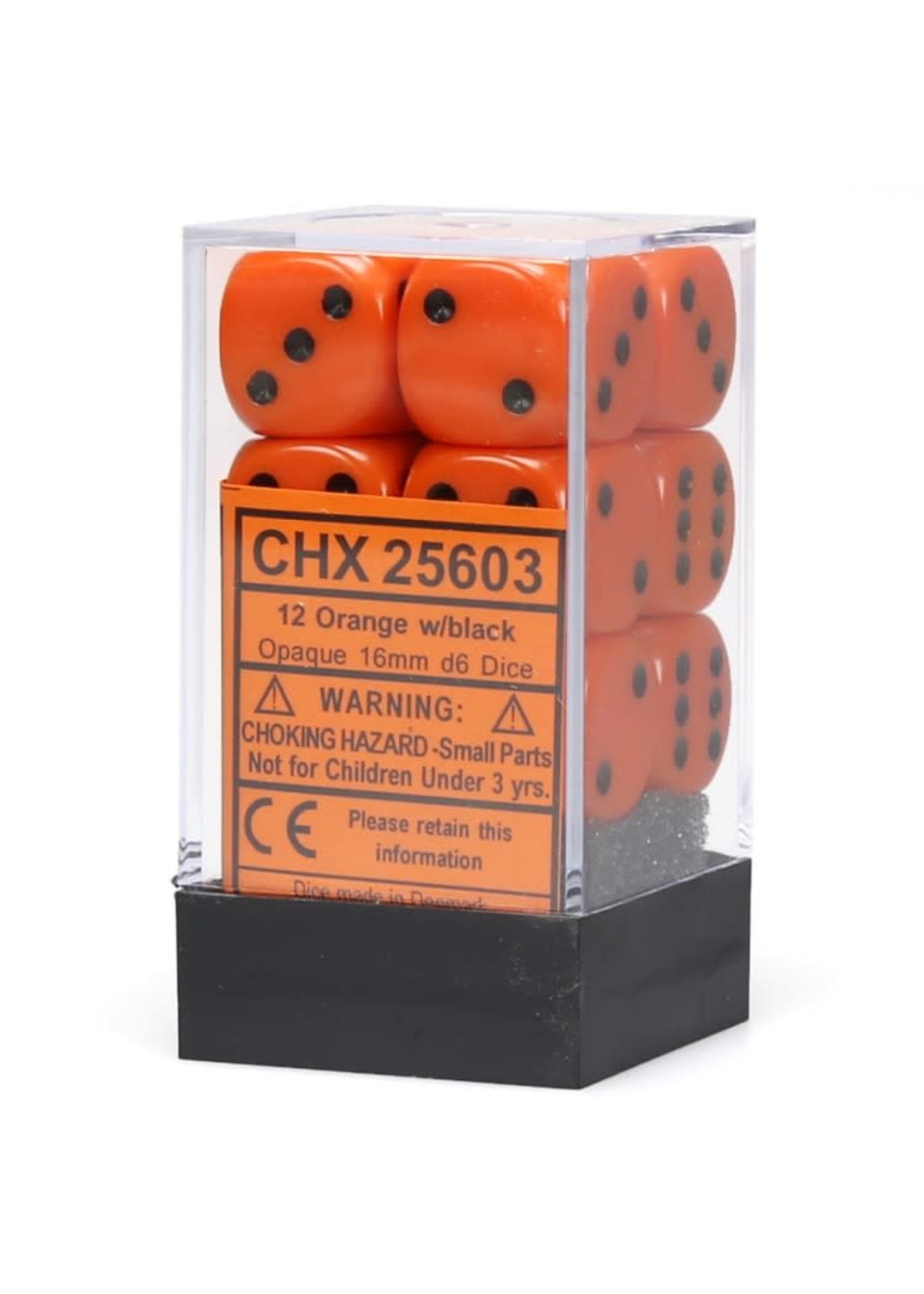 Chessex d6 Cube 16mm Opaque Orange w/ Black (12)