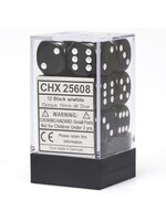 Chessex d6 Cube 16mm Opaque Black w/ White (12)