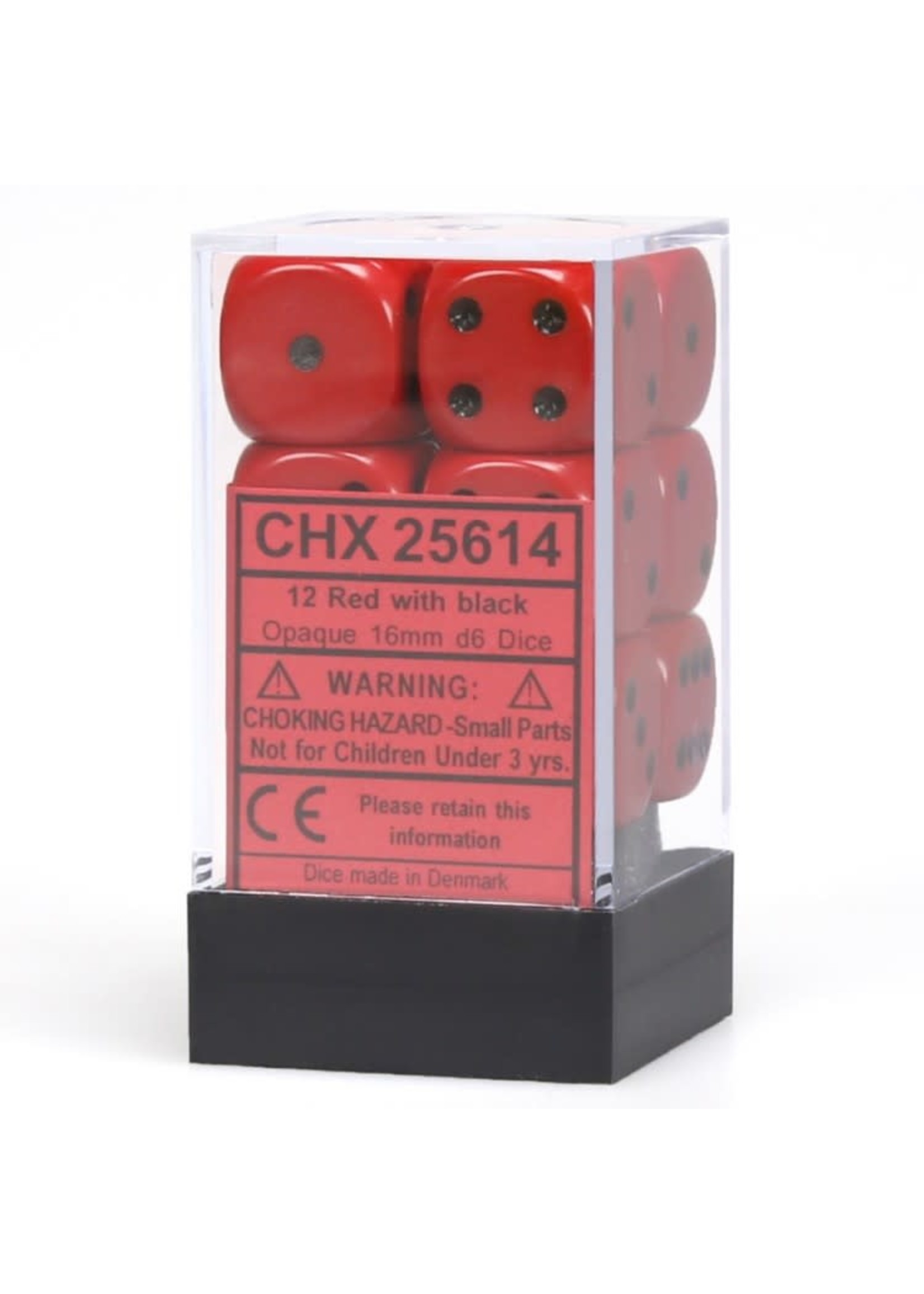 Chessex d6 Cube 16mm Opaque Red w/ Black (12)