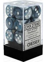 Chessex d6 Cube 16mm Lustrous Slate w/ White (12)