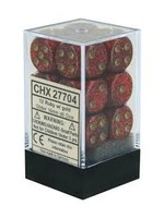 Chessex d6 Cube 16mm Glitter Ruby w/ Gold (12)