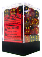 Chessex d6 Cube 12mm Gemini Black & Red w/ Gold (36)