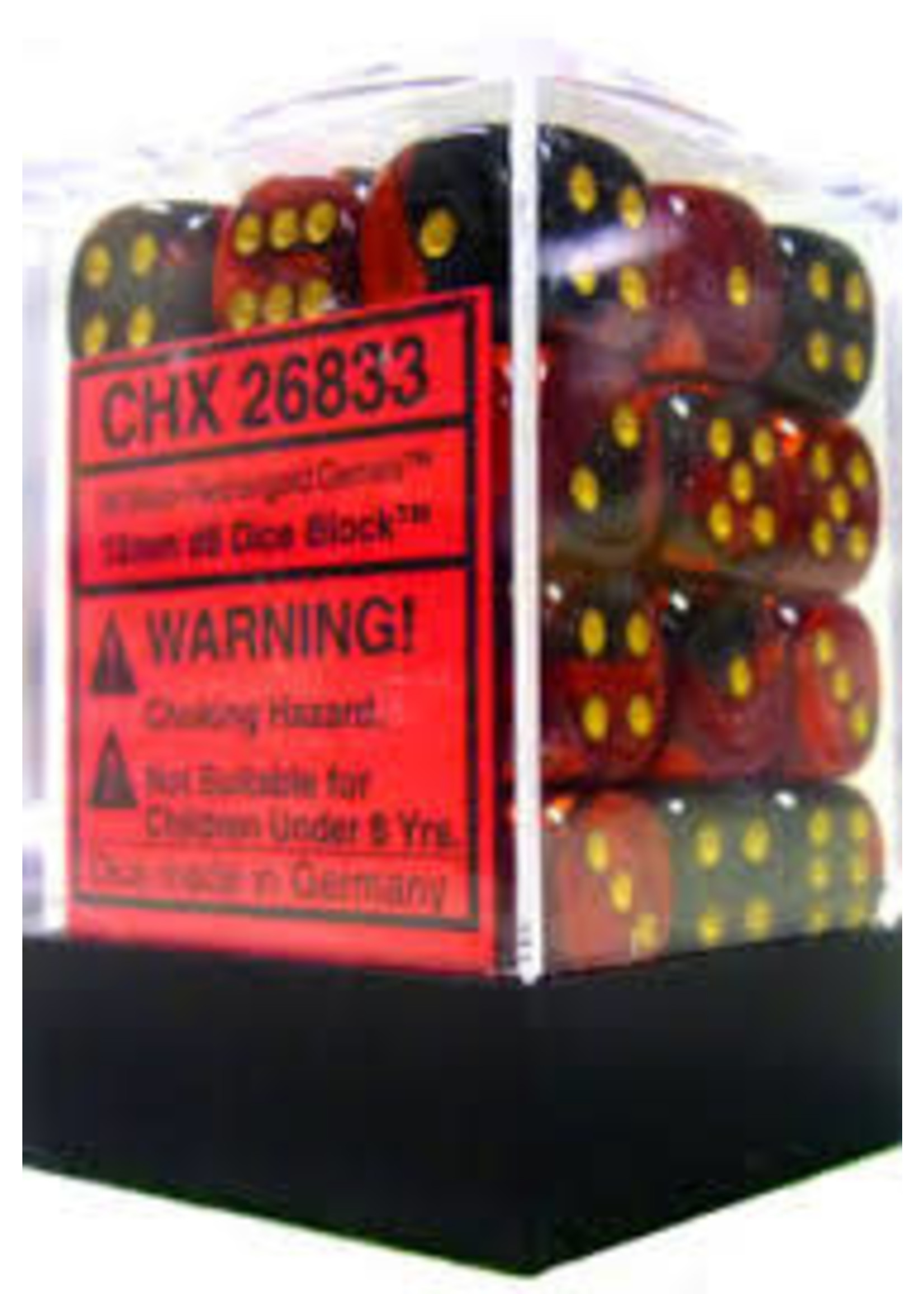 Chessex d6 Cube 12mm Gemini Black & Red w/ Gold (36)