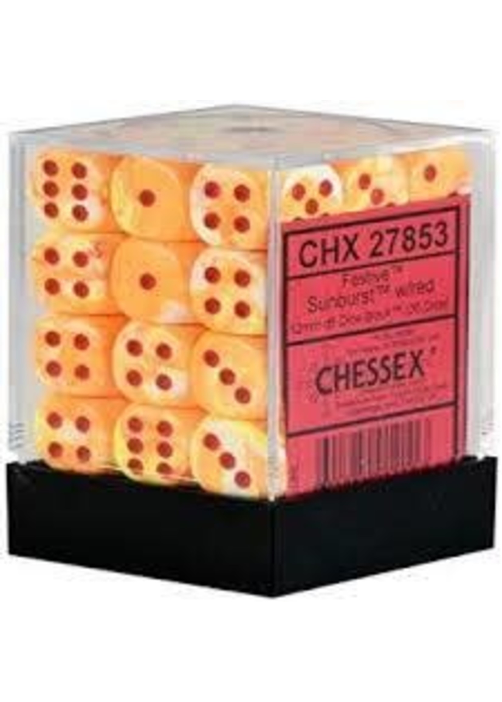 Chessex d6 Cube 12mm Festive Sunburst w/ Red (36)