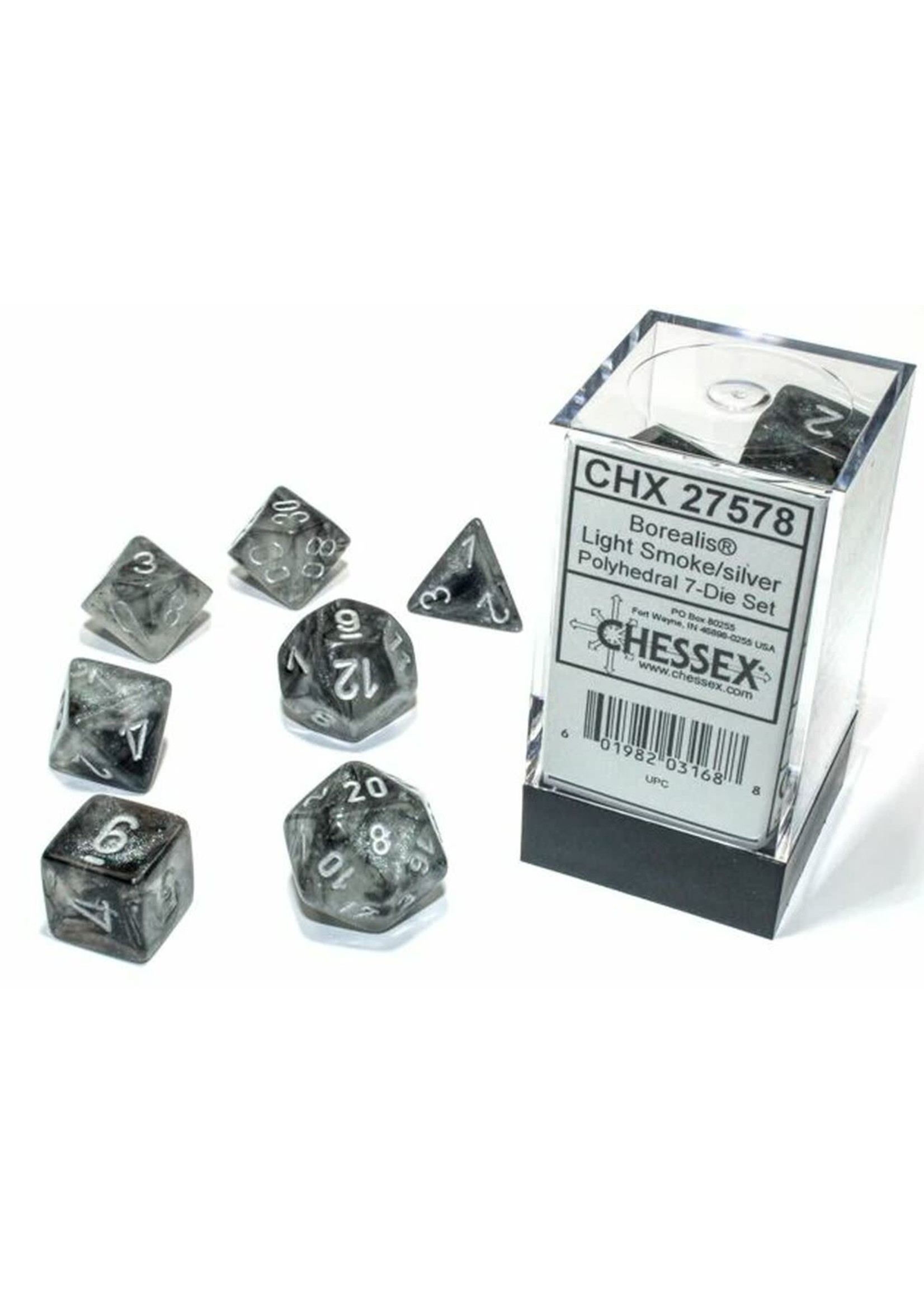 Chessex Borealis Luminary Poly 7 set: Light Smoke w/ Silver