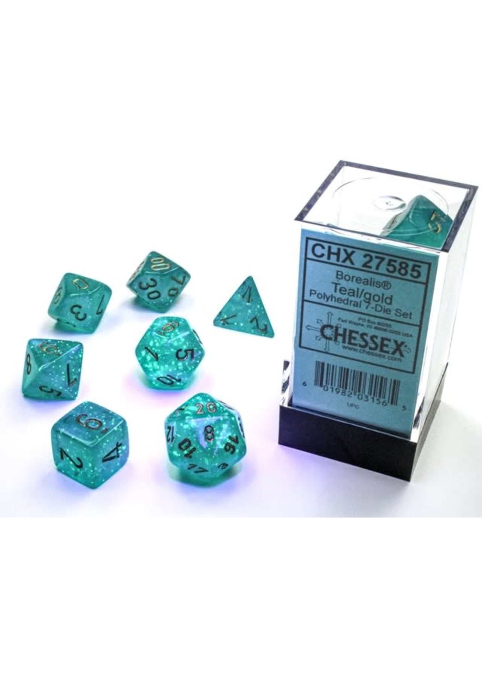 Chessex Borealis Luminary Poly 7 set: Teal w/ Gold