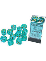 Chessex d6 Cube 16mm Borealis Luminary Teal w/ Gold (12)