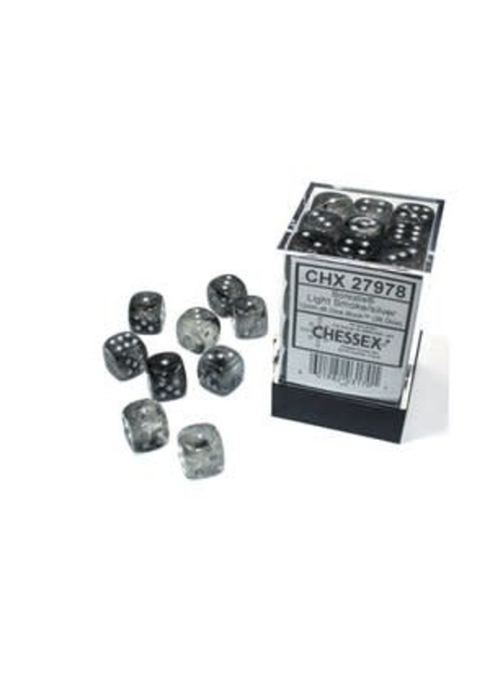 Chessex d6 Cube 12mm Borealis Luminary Light Smoke w/ Silver (36)