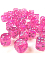 Chessex d6 Cube 12mm Borealis Luminary Pink w/ Silver (36)