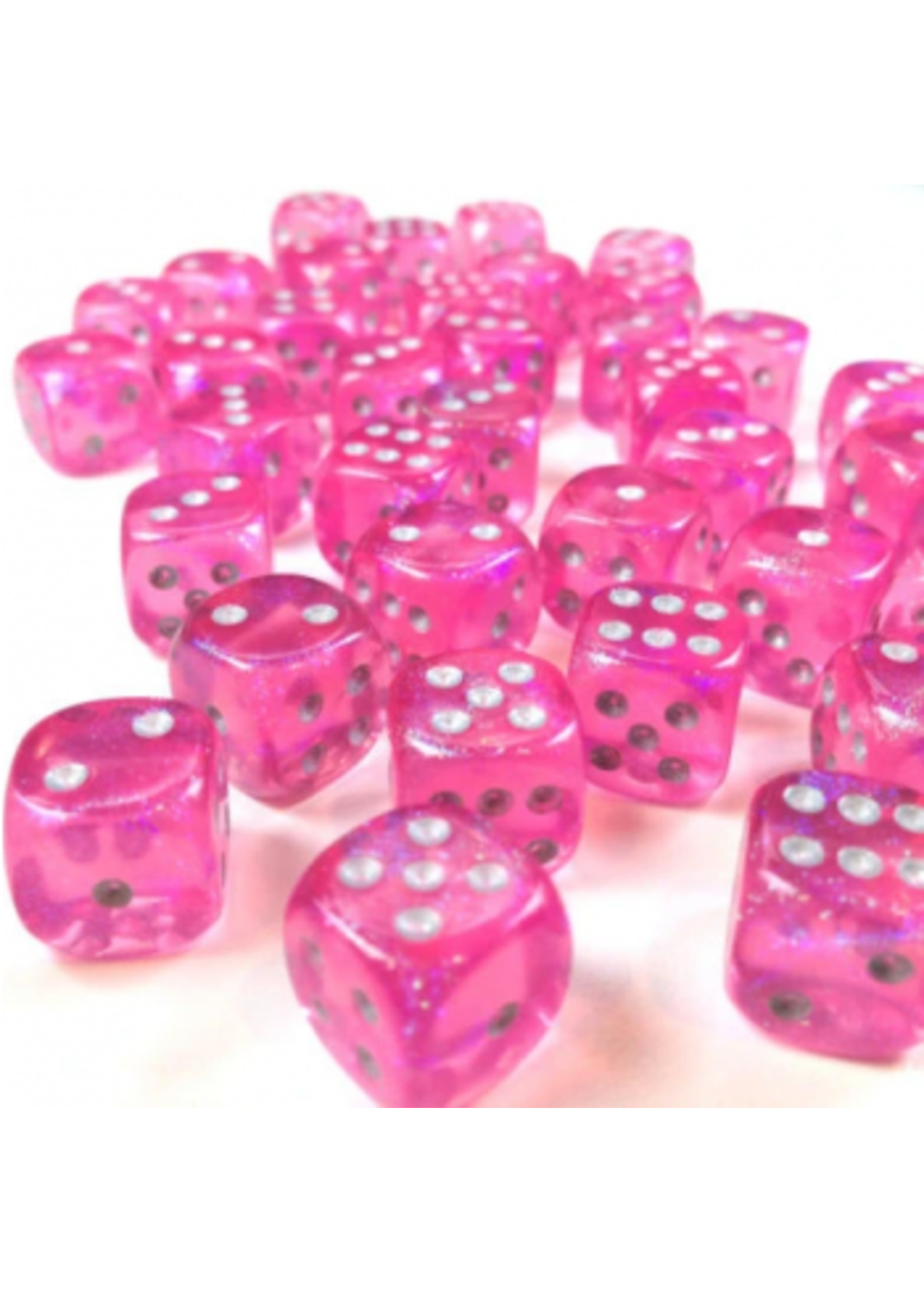 Chessex d6 Cube 12mm Borealis Luminary Pink w/ Silver (36)