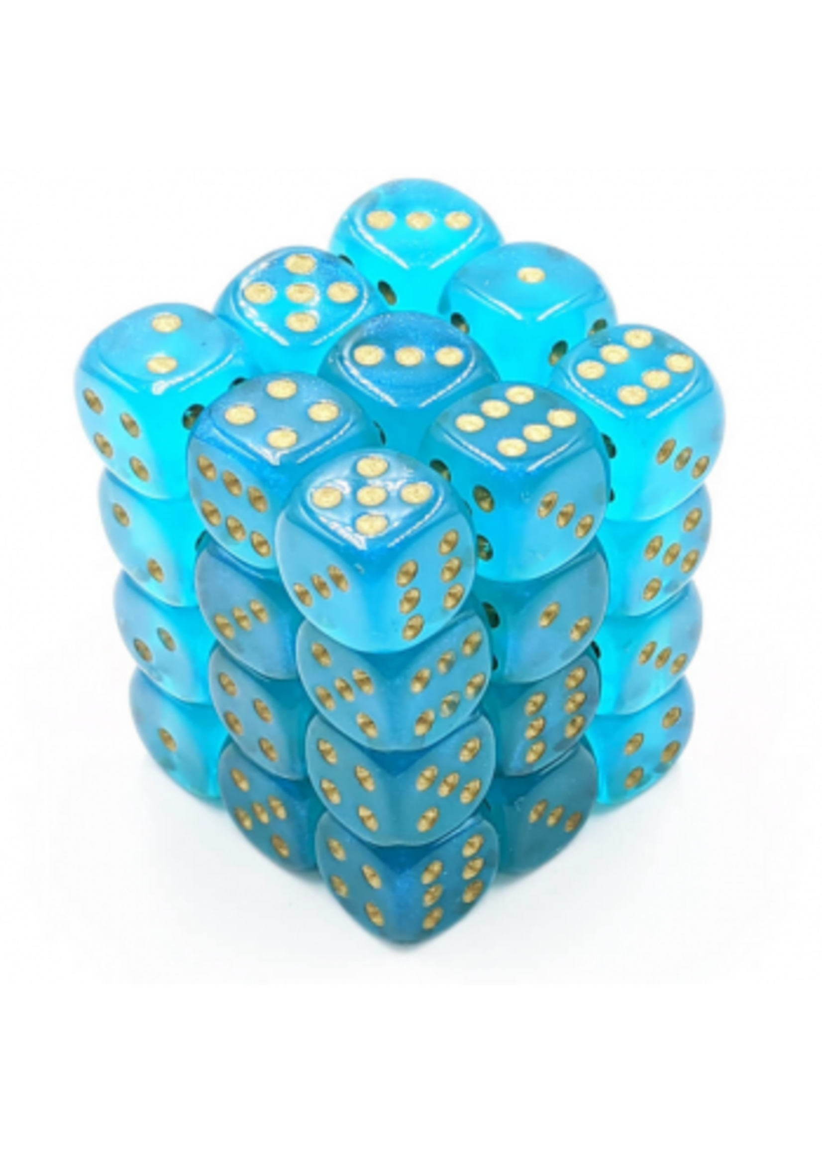 Chessex d6 Cube 12mm Borealis Luminary Teal w/ Gold (36)