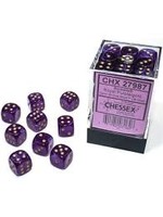 Chessex d6 Cube 12mm Borealis Luminary Royal Purple w/ Gold (36)