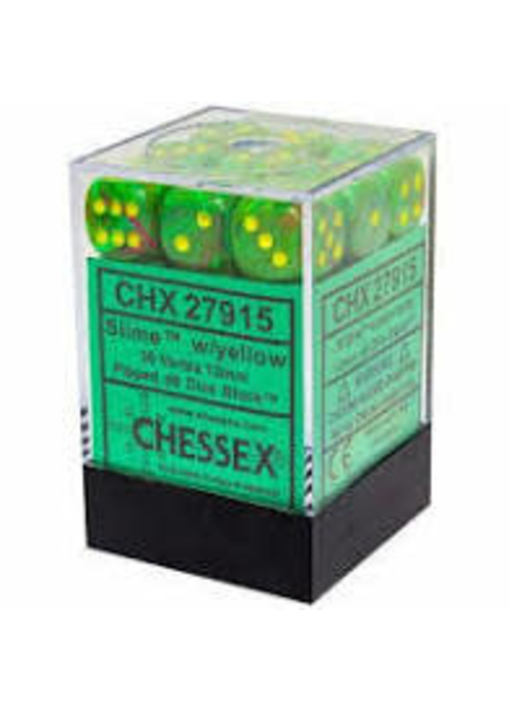 Chessex d6 Cube 12mm Vortex Slime w/ Yellow (36)