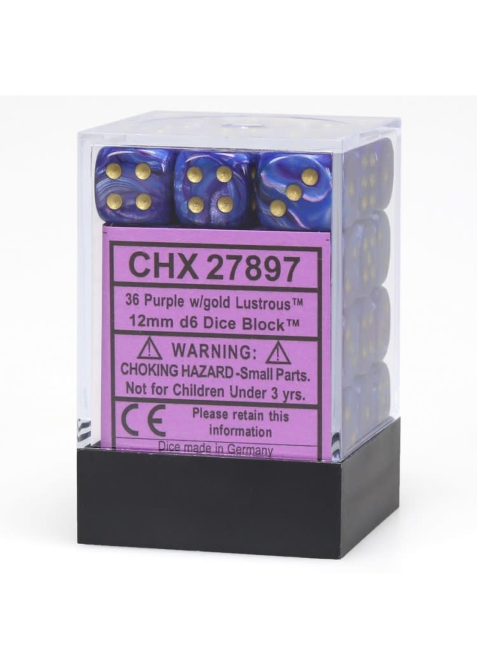 Chessex d6 Cube 12mm Lustrous Purple w/ Gold (36)