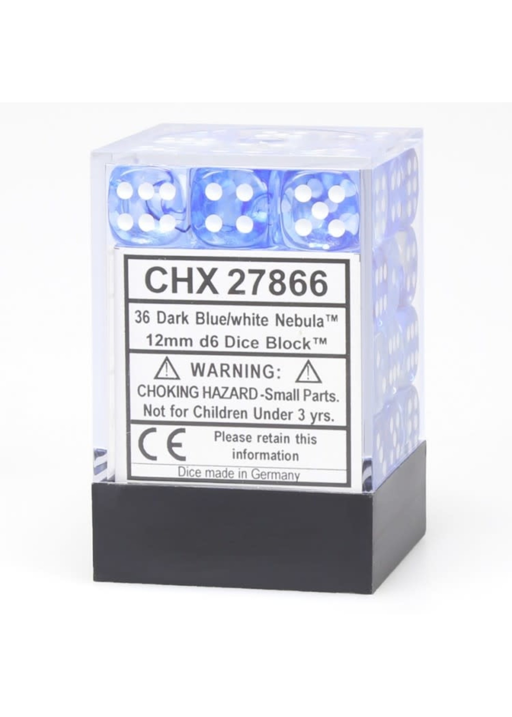 Chessex d6 Cube 12mm Nebula Dark Blue w/ White (36)