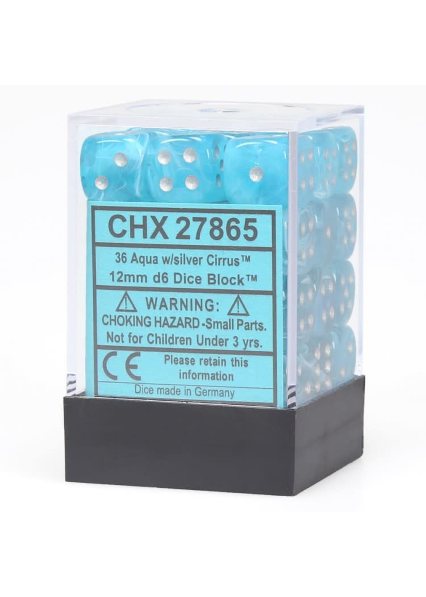 Chessex d6 Cube 12mm Cirrus Aqua w/ Silver (36)
