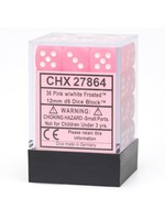 Chessex d6 Cube 12mm Frosted Pink w/ White (36)